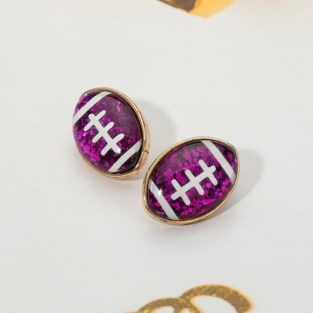 FASHNZFAB Glittered Football Stud Earrings Red 6
