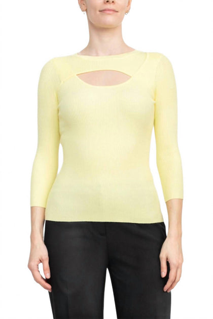 Joan Vass 3/4 Sleeve Ribbed Pullover Yellow XLarge 2