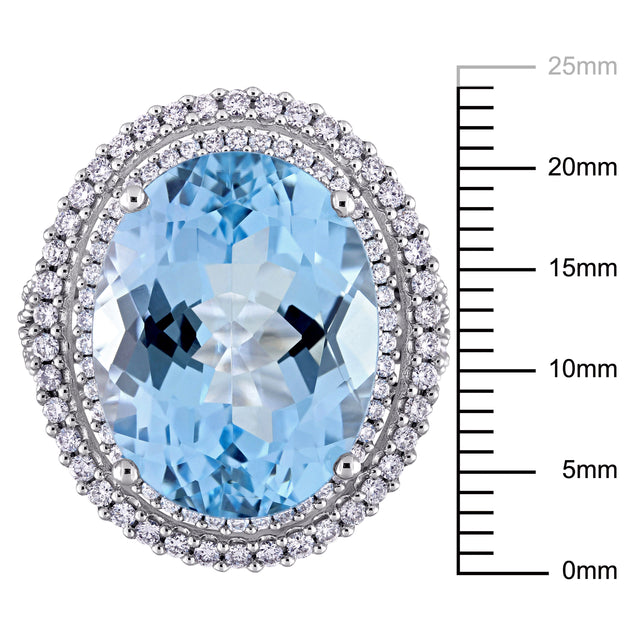 Mimi & Max Topaz Diamond Halo Ring 14k White Gold Blue US 6.5 4