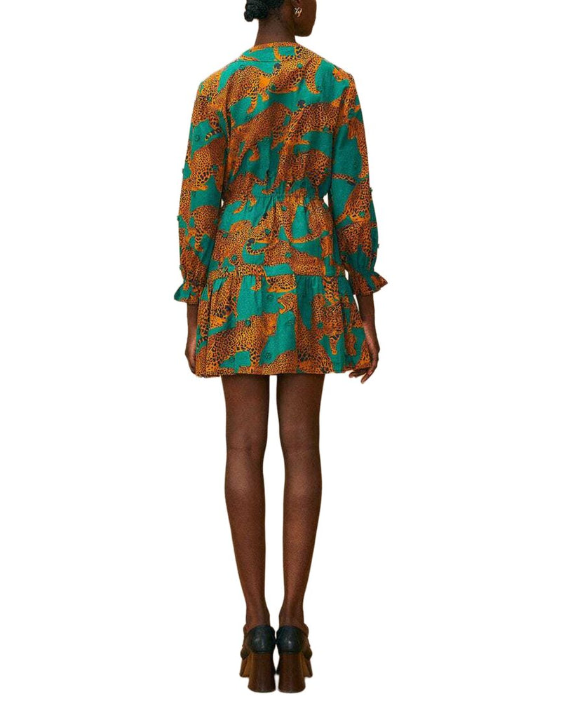 green artsy leopards long sleeve mini dress FARM Rio Wedding dress