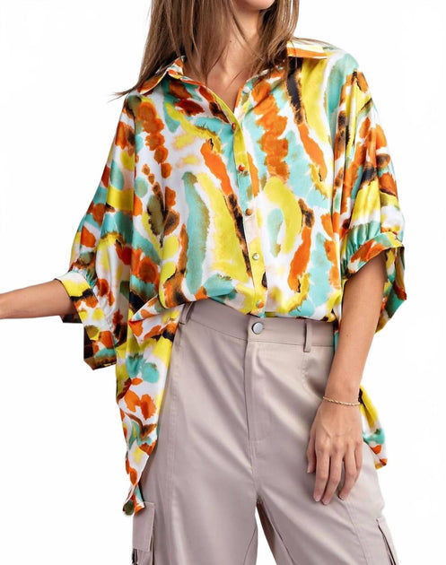 eesome Tie Dye Button Down Blouse Multi Large 3