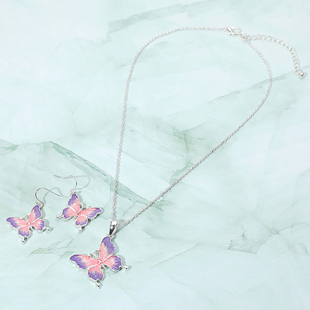 FASHNZFAB Butterfly Pendant Necklace Purple One Size 4