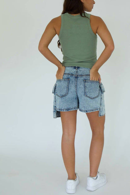 Hustle N Holla Thea Cargo Denim Short Blue US 4 4