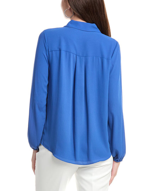 T Tahari Button-Down Blouse Blue XSmall 3