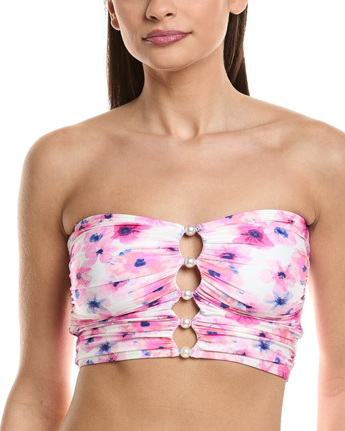 Carmen Marc Valvo Bandeau Shirred Top Pink Large 2
