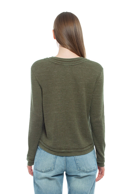 WILT Clothing Long Sleeve Henley Mock Tee Beige Medium 4