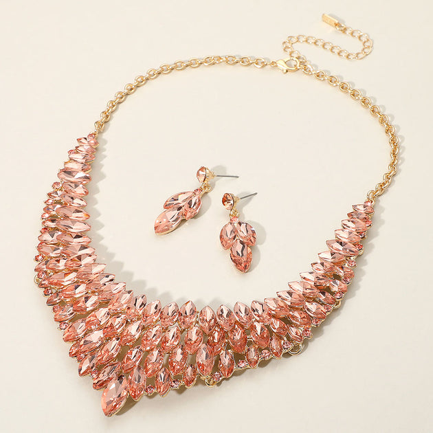 FASHNZFAB Marquise Stone Cluster Embellished Collar Evening Necklace Silver 4