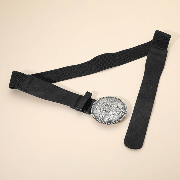 FASHNZFAB Round Buckle Elastic Belt Black One Size 4