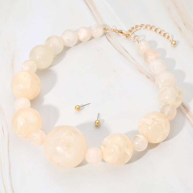 FASHNZFAB Marbled Resin Beaded Necklace Ivory One Size 3