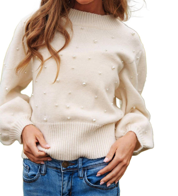 DAVI & DANI Sweetest Together Pearl Sweater Beige 2X 2