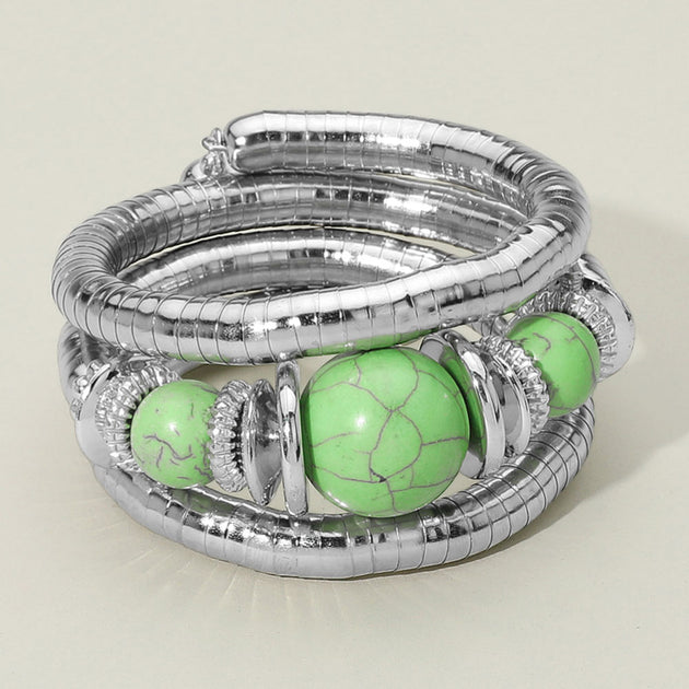 FASHNZFAB Coil Wrapped Beaded Bracelet Green One Size 3