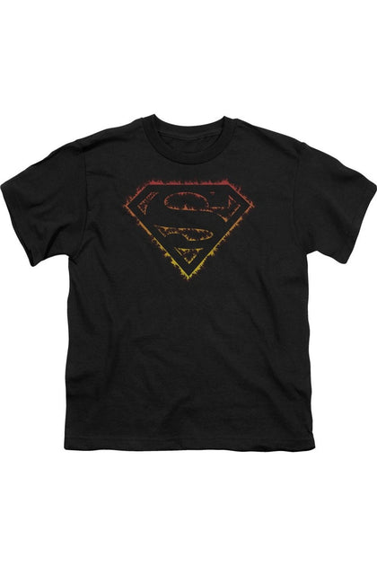 Gildan Superman Flame Outlined Logo Youth T-Shirt Black Large 2