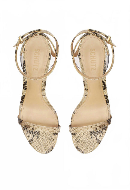 SCHUTZ Skye Mid Block Heel Snake Print Brown 9 4