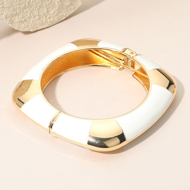 FASHNZFAB Striped Hinged Bangle Bracelet Black 4