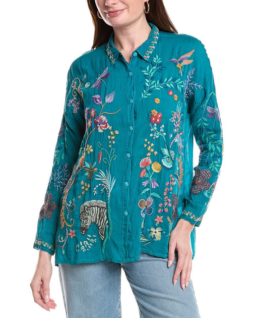 Johnny Was Audrey Shirt Blue Medium 2