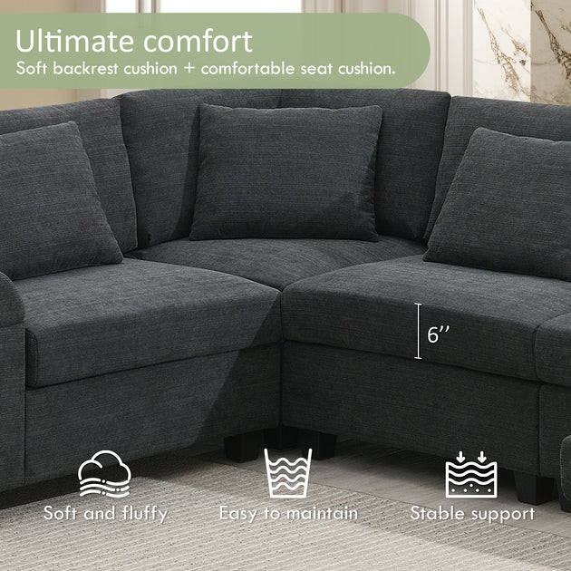 Streamdale 6-Seat Sectional Sofa with Ottoman Gray 4