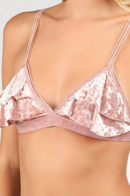 POL Adjustable Strap Velvet Layer Trim Bralette Pink Large 2