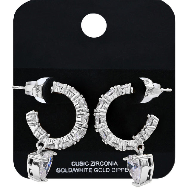 FASHNZFAB Heart Drop Hoop Earrings Black 2