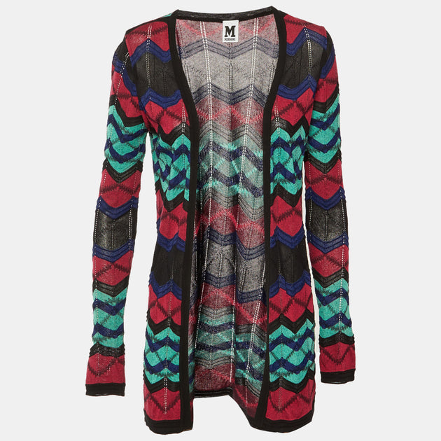 M Missoni Chevron Knit Open Front Cardigan Multicolor Small 2