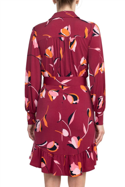 London Times Collared Button Down Ity Dress Red US 2 3