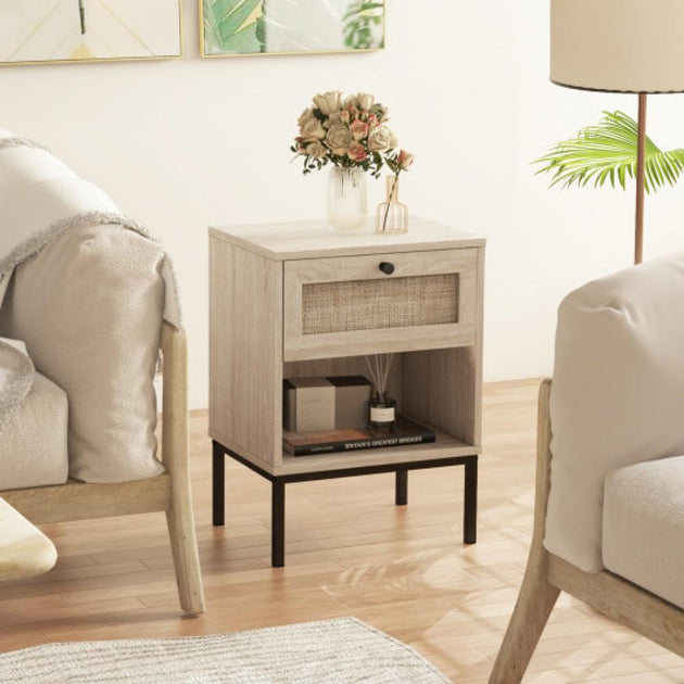 Hivvago Rattan Nightstand Oak 2