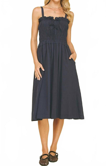 PINCH Front-Tie Smocking Midi Dress Grey Large 2
