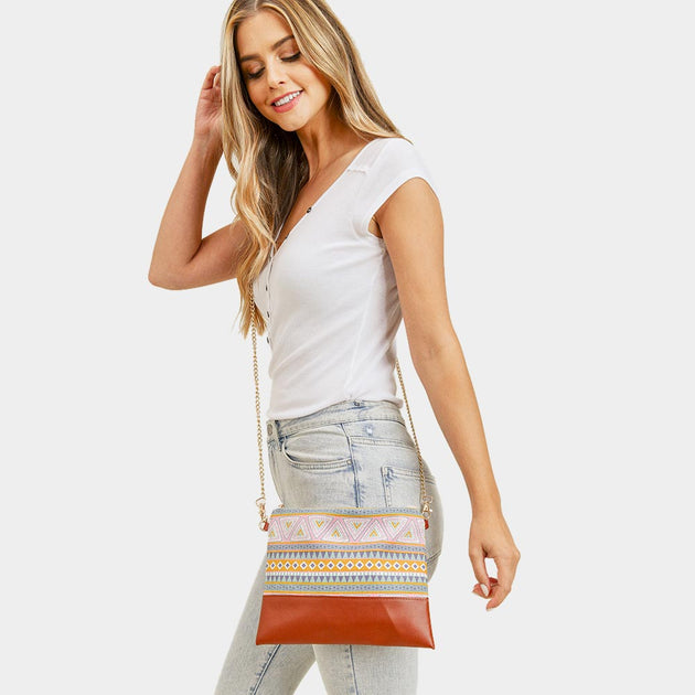 FASHNZFAB Aztec Patterned Wristlet Clutch Crossbody Bag White One Size 2