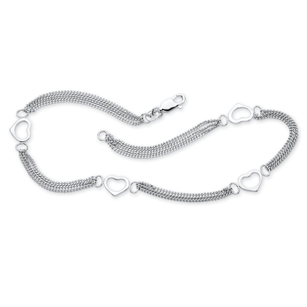 Palm Open Heart Cutout Triple-Strand Ankle Bracelet Silver 2