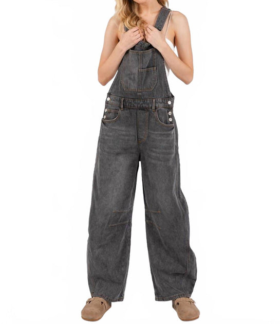 Sewn and Seen Washed Denim Jumpsuit In Black | ShopSimon