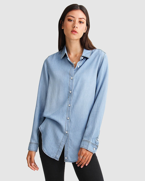 belle & bloom Keep Me Wild Denim Top Blue Large 2