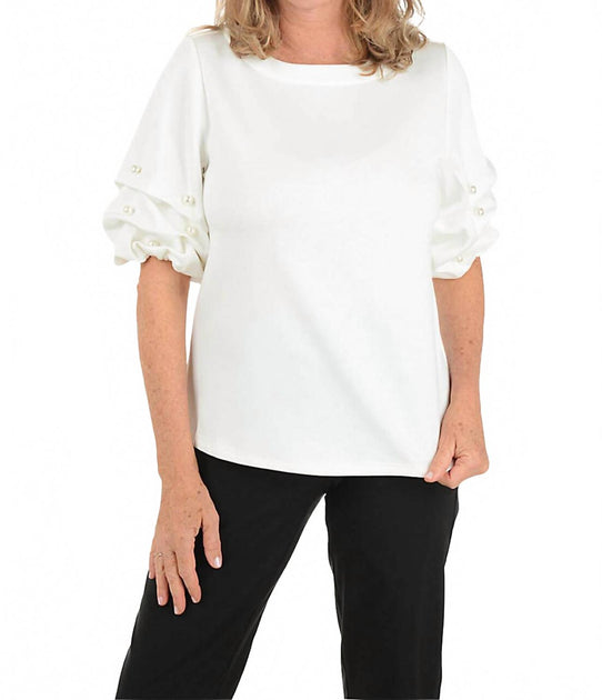 Beverly Rose Pearl Gathered Top White Small 2