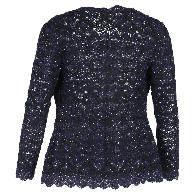 Oscar de la Renta Embroidered Sequin Jacket Blue US 4 4