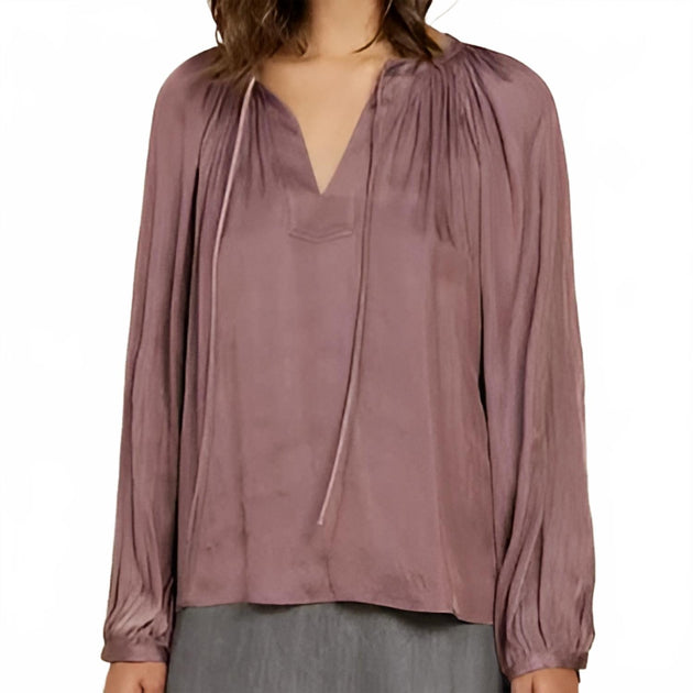 Current Air Split Neck Long Sleeve Top Pink Small 4