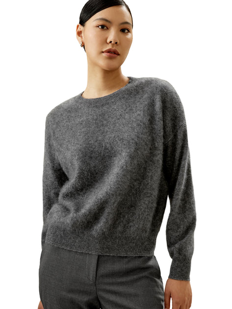 LILYSILK Classic Round Neck Cashmere Sweater Grey XLarge 2