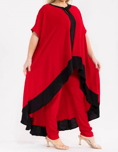 Karen T Design Hilo Monochrome Tunic And Pants Set Red Medium 2