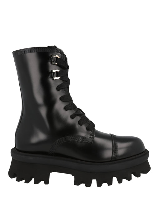 Salvatore Ferragamo Kira Leather Combat Boots Black US 10 2