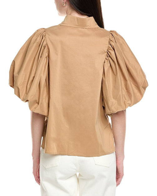 Avantlook Lantern Sleeve Button Front Top Brown Small 3