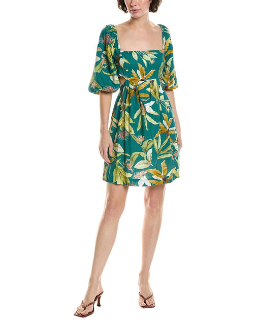 REVERIEE Balloon Sleeve Linen-blend Mini Dress | ShopSimon
