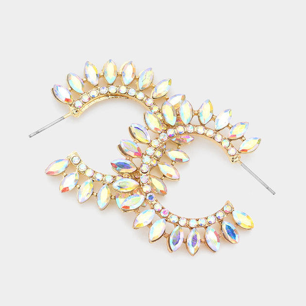 FASHNZFAB Marquise Stone Cluster Half Hoop Earrings Multi 6