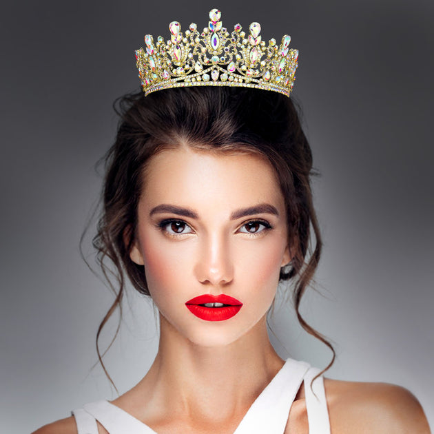 FASHNZFAB Teardrop Marquise Stone Accented Crown Tiara Multi 2