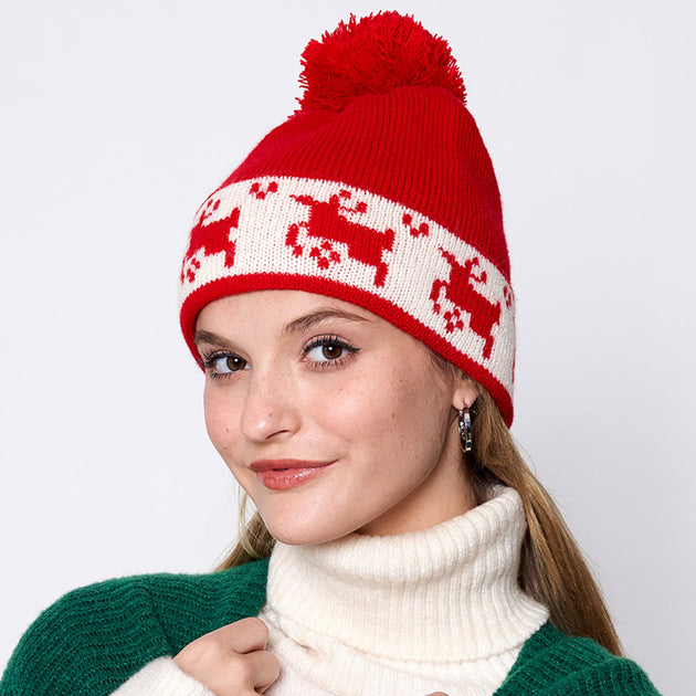 FASHNZFAB Reindeer Pom Pom Beanie Hat Beige 4