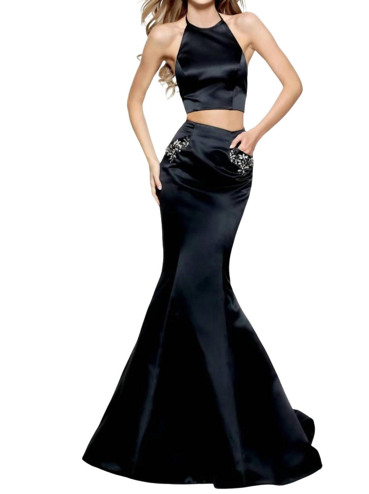 Sherri Hill Satin Two-Piece Prom Dress In Black