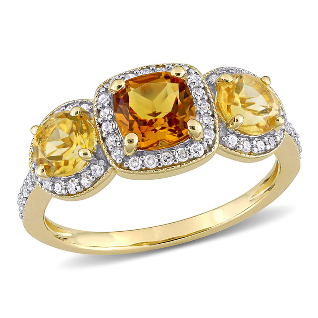 Mimi & Max 3-Stone Halo Ring Yellow Silver Orange US 5 2