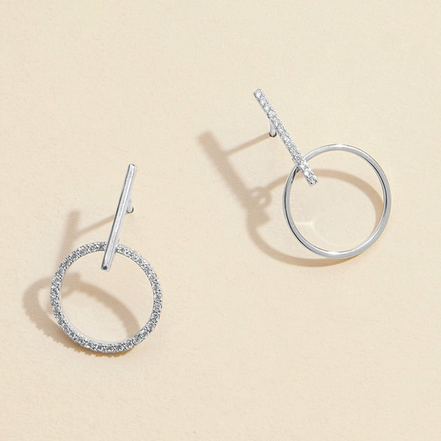 FASHNZFAB Semi Fine Collection Bar Circle Dangle Earrings Silver 2