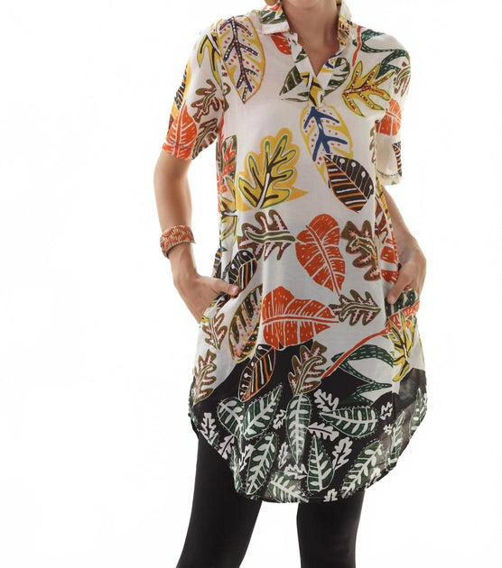 KikiSol Artisan Leaf Tunic Top Beige Medium 3