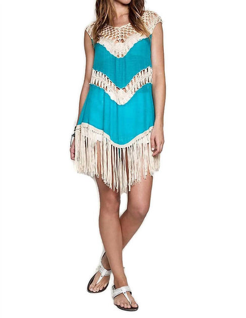 umgee Crochet Fringe Tunic Blue Medium 2