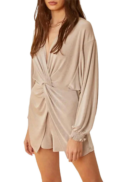 By Together Twisted Lurex Open-Back Romper Beige Large 2
