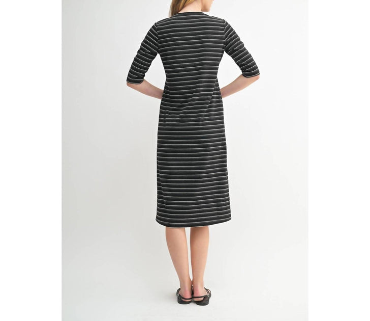 Fun 2 Fun Quarter Sleeve Stripe Knit Dress Black Medium 3
