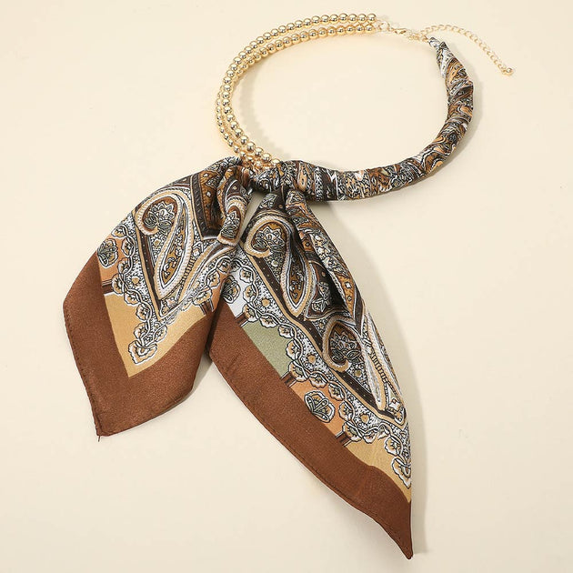 FASHNZFAB Abstract Pattern Fabric Scarf Double Bubble Chain Necklace Blue One Size 2