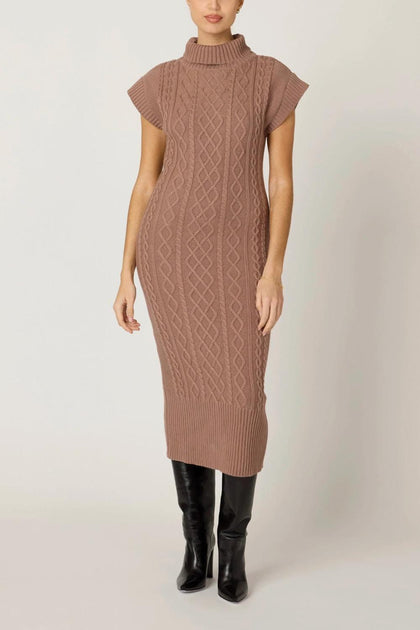 Cleobella Shana Häkelstrick Midikleid Braun Large 4